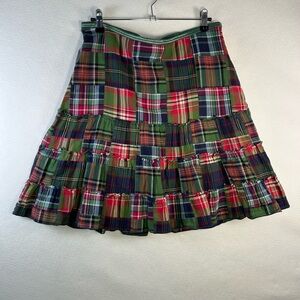 American Eagle Outfitters Red and Green Plaid Patchwork Tiered A-Line Skirt